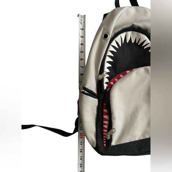 Shark Design Backpack - Black and Gray School Book Bag 2 Large Zip Compartment - Picture 3 of 8
